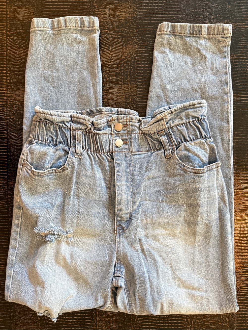 Tinseltown Paper bag Waist Boyfriend  Distressed Light Blue Jeans Sz 7 Jr. | NWT